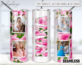 Nana Photo Frame 20oz Skinny Tapered And Straight Tumbler Sublimation, Waterslide Digital Design Full Tumbler Wrap Png Digital Download
