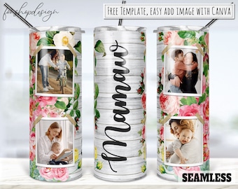 Mamaw Photo Frame 20oz Skinny Tapered & Straight Tumbler Sublimation, Waterslide Digital Design Full Tumbler Wrap Png Download