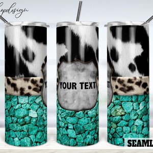 Cow Print Turquoise Seamless 20oz Skinny Tapered & Straight Tumbler Sublimation, Waterslide Digital Design Full Tumbler Wrap Png Download
