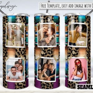 Leopard Serape Striped Photo Frame 20oz Skinny Tapered & Straight Tumbler Sublimation, Waterslide Digital Design Full Tumbler Wrap Download