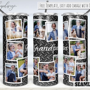 Vaso de marco de fotos de imagen de metal del abuelo, vaso de 20 oz, vaso delgado, gráficos de sublimación, descarga digital, envoltura completa, diseño png