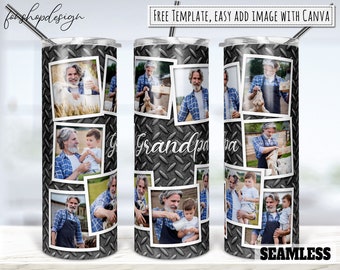 Grandpa Metal Picture Photo Frame Tumbler, 20 Oz Tumbler, Skinny Tumbler, Sublimation Graphics, Digital Download, Full Wrap, Png Design