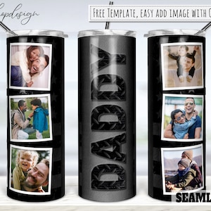 Vaso de papá, marco de fotos, vaso de 20 oz, bandera estadounidense, sublimación mate, vaso delgado, descarga digital, envoltura completa, diseño png