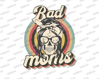 Retro Bad Moms Skull PNG Clipart (Digital Download)