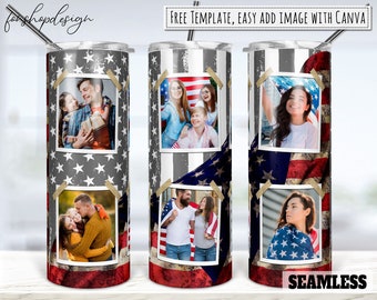 USA Flag Photo Frame Tumbler Sublimation Design (Digital Download)