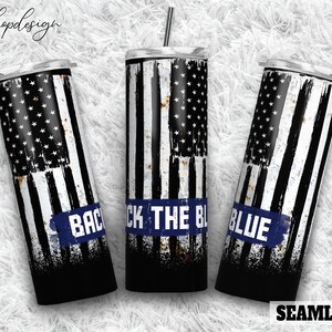 Rustic shabby back the blue thin line police officer