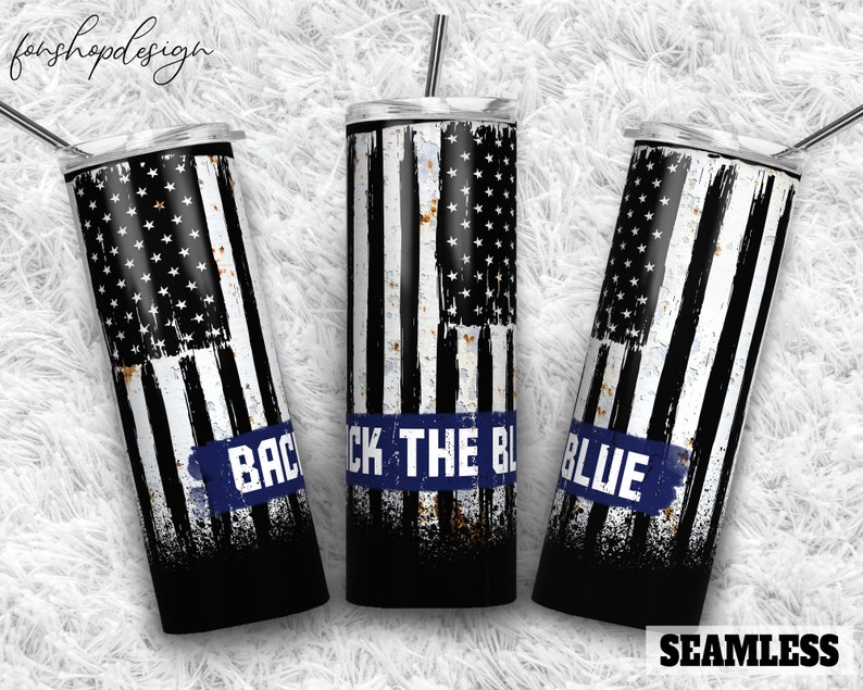 Rustic shabby back the blue thin line police officer