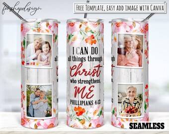 Christian Bible Verse Picture Photo Frame Tumbler, 20 Oz Tumbler, Skinny Tumbler, Sublimation Graphics, Digital Download, Wrap Png Design
