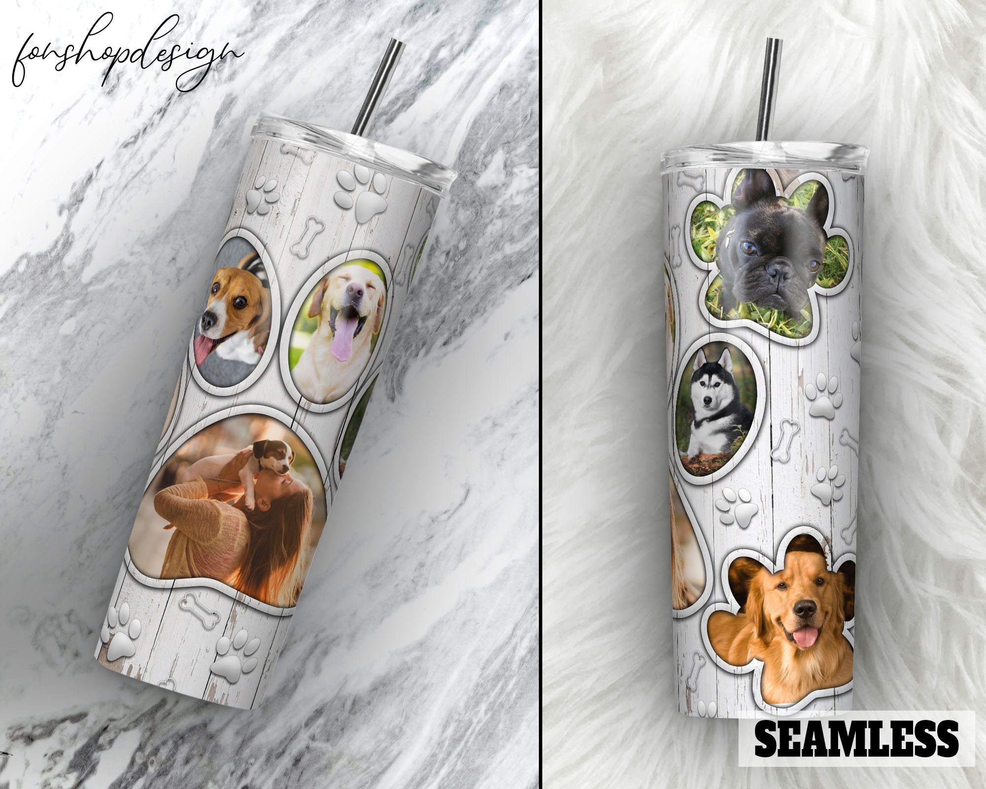 Dog Paw Photo Frame Tumbler 20 Oz Tumbler Skinny Tumbler Etsy