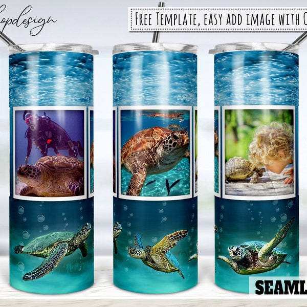 Sea Turtle Tumbler, Picture Photo Frame, 20 Oz Tumbler, Skinny Tumbler, Sublimation Graphics, Digital Download, Full Wrap, Png Designs