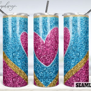 Glitter Hearts Seamless, 20oz Skinny Tapered And Straight Tumbler Sublimation, Waterslide Digital Design Full Tumbler Wrap Digital Download