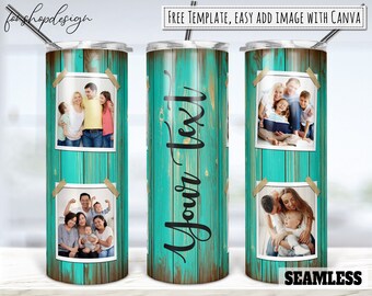 Wood Grain Photo Frame 20oz Skinny Tapered & Straight Tumbler Sublimation, Waterslide Digital Design Full Tumbler Wrap Png Digitals Download