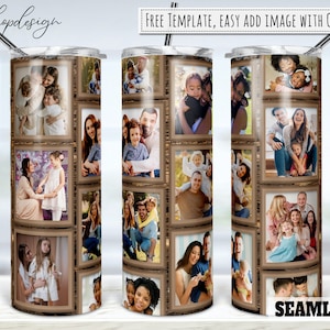 Family Wood Background Photo Frame Tumbler, 20 Oz Tumbler, Skinny Tumbler, Sublimation Graphics, Digital Download, Full Wrap, Png Designs