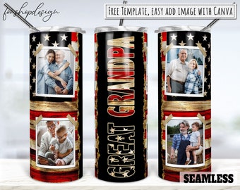 Great Grandpa Photo Frame 20oz Skinny Tapered & Straight Tumbler Sublimation, Graphics Digital Design Full Tumbler Wrap Png Download