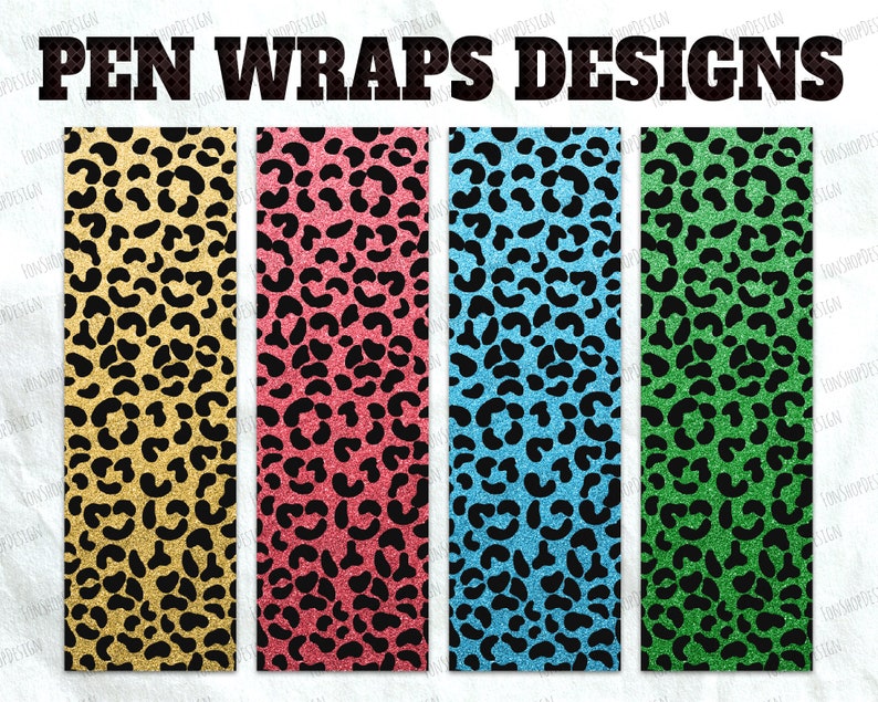Leopard Glitter Pen Wrap File Set Digital Design Instant Download Waterslide Or Printable Vinyl Png File Pen Packaging Epoxy Pens Wraps