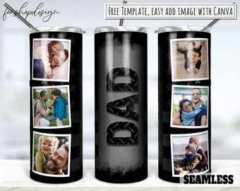 Dad Tumbler, Picture Photo Frame, 20 Oz Tumbler, American Flag, Matte Sublimation, Skinny Tumbler, Digital Download, Full Wrap, Png Design