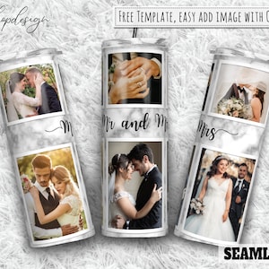 6 Photo, Mr and Mrs, Marble Photo Frame Tumbler, 20oz Tumbler, Skinny Tumbler, Sublimation Graphics, Digital Download, Full Wrap, Png Design