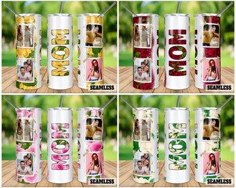 Bundle Mom Rose Photo Frame 20oz Skinny Tapered & Straight Tumbler Sublimation, Waterslide Digital Design Full Tumbler Wrap Png Download