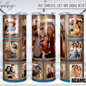 9 Foto Fotolijstjes, Houten Tumbler, 20 Oz Tumbler, Familiecadeau, Skinny Tumbler, Sublimatie Graphics, Digitale Download, Wrap Png Design