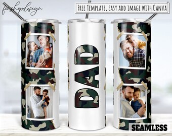 Dad Camo Green Camouflage Photo Frame 20oz Skinny Tapered & Straight Tumbler Sublimation , Waterslide Design Full Tumbler Wrap Png Download