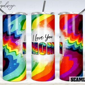 I Love You Mom Tumbler senza cuciture, Tumbler 20 Oz, sfondo Tie Dye, Skinny Tumbler, Grafica a sublimazione, Download digitale, Wrap Png Design