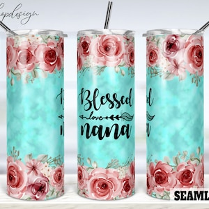 Blessed Nana Rose Marble Seamless 20oz Skinny Tapered & Straight Tumbler Sublimation, Wasserrutsche Digital Design Full Tumbler Wrap Download
