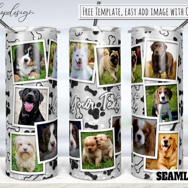 Dog paw Tumbler, Picture Photo Frame, 20 Oz Tumbler, Skinny Tumbler, Tapered & Straight, Sublimation Graphics, Digital Download, Wrap Design