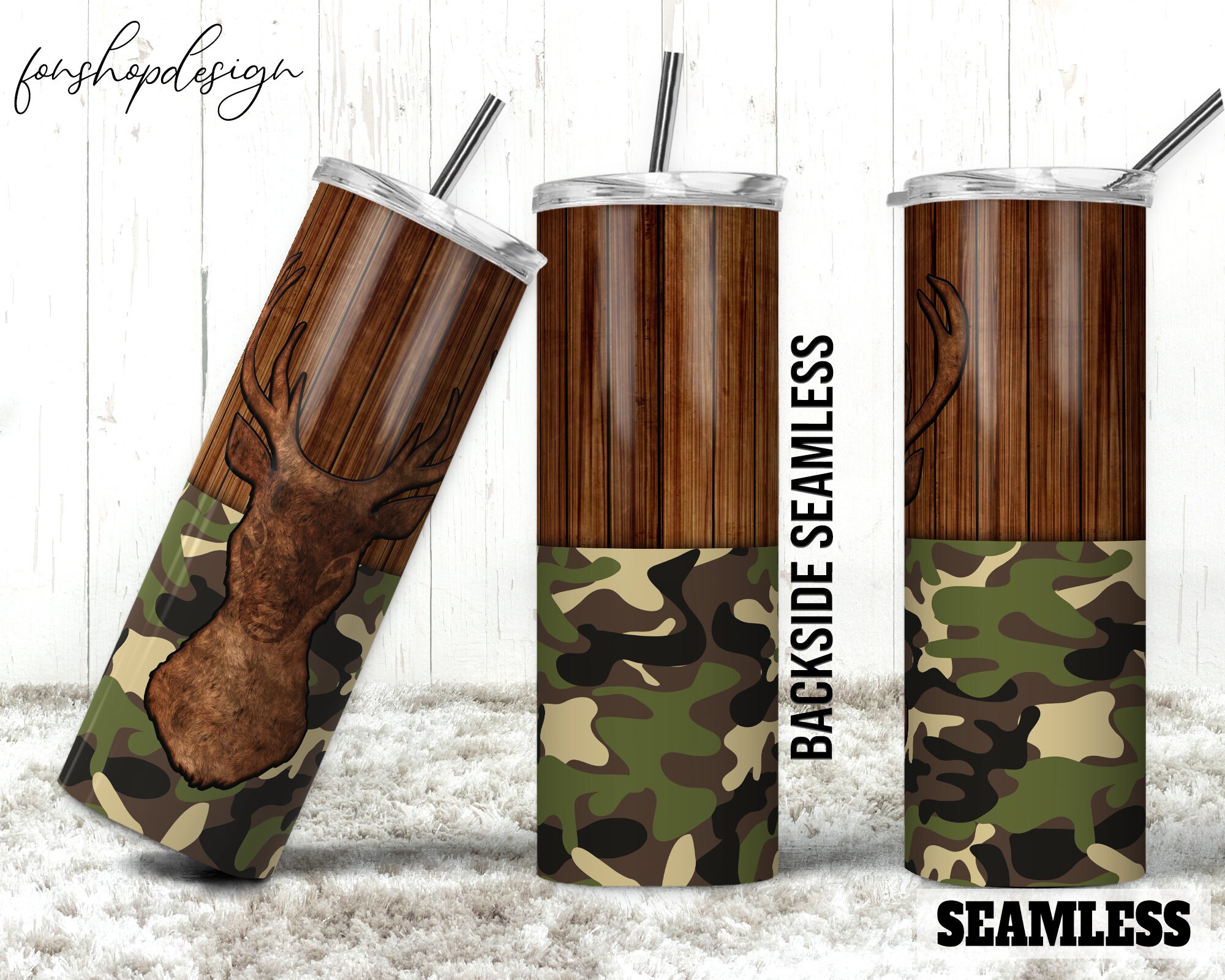 Tumbler Camp Deer Camo and Wood Seamless 20oz Skinny Tapered & - Etsy