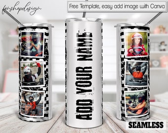 Checkered Flag Tumbler, Picture Photo Frame, 20 Oz Tumbler, Skinny Tumbler, Racing Sublimation, Digital Download, Full Wrap, Png Design