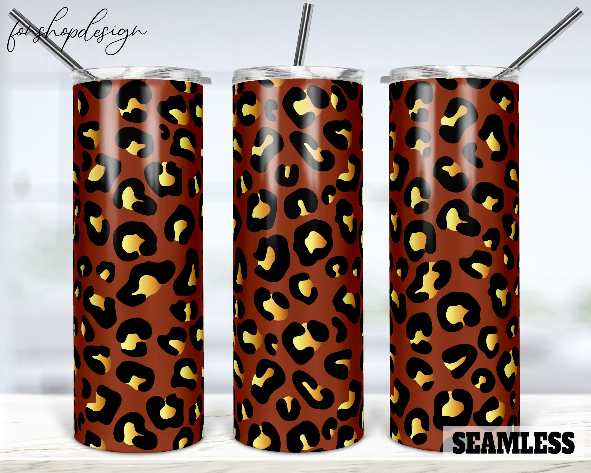 Gold Cheetah Leopard Print Seamless 20oz Skinny Tapered & - Etsy