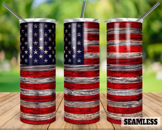 American Flag Wood Grain Seamless 20oz Skinny Tapered & | Etsy