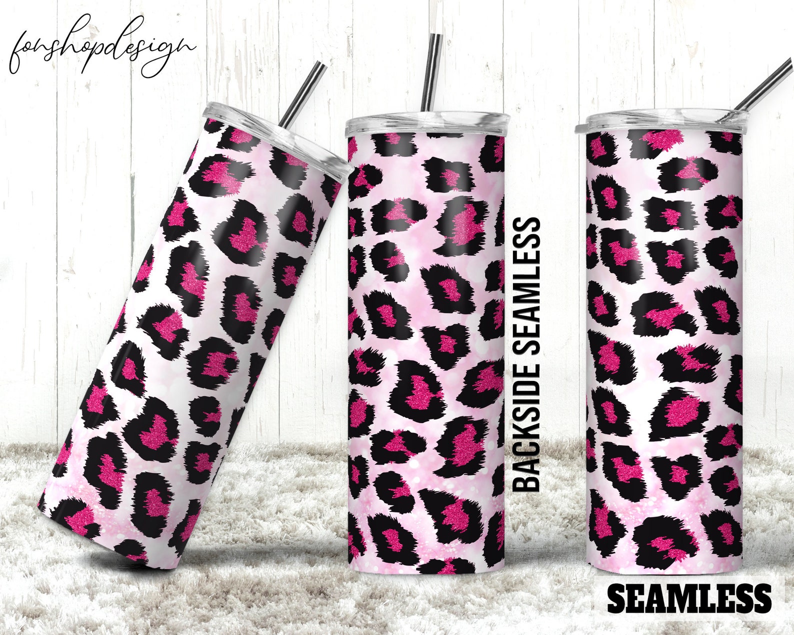 Pink Glitter Leopard Seamless Tumbler 20 Oz Tumbler Skinny - Etsy