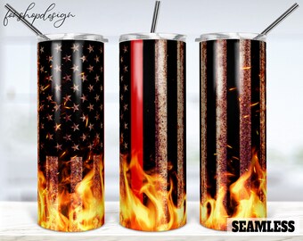 Brandweerman Dunne Rode Lijn Naadloze 20oz Skinny Taps toelopende en rechte Tumbler Sublimatie, Waterslide Digital Design Full Tumbler Wrap Download