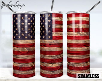 American Wood Flag Tumbler Wrap, Seamless 20oz Skinny Design (PNG Download)