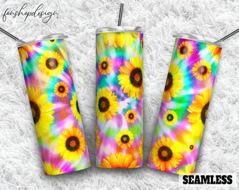 Tie Dye Sunflower Seamless 20oz Skinny Tapered & Straight Tumbler Sublimation, Waterslide Digital Design Full Tumbler Wrap Digitals Download