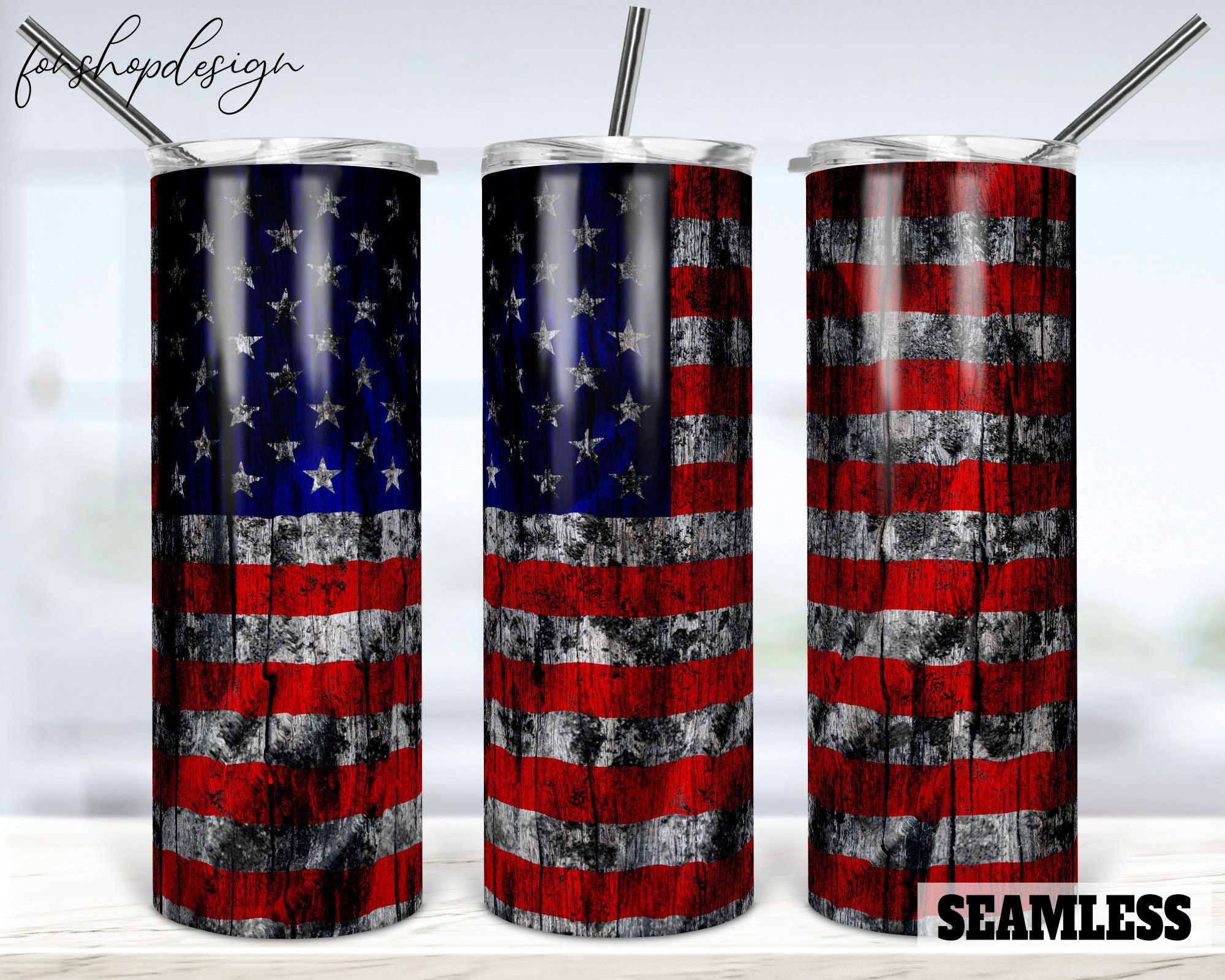 American Flag Wood Grain Seamless 20oz Skinny Tapered & - Etsy