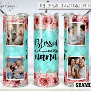 Gesegneter Nana Rose Marmor Fotorahmen 20 Unzen Skinny Tapered & Straight Tumbler Sublimation, Waterslide Design Full Tumbler Wrap Png Download
