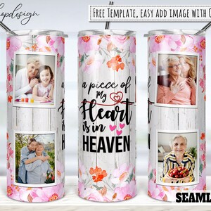 Een stukje van mijn hart is in de hemel, Memorial Picture Photo Frame Tumbler, 20 Oz Tumbler, Skinny Tumbler, Sublimation Design, Full Wrap Png