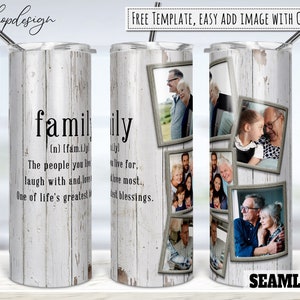 Copo de moldura de foto de definição de família, copo de 20 onças, copo magro, gráficos de sublimação, download digital, design de wrap Png