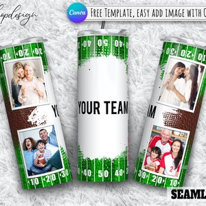 Football Mom Football Field Leather Photo Frame Tumbler, 20 Oz Tumbler, Skinny Tumbler, Sublimation Graphics, Digital Download, Wrap Design
