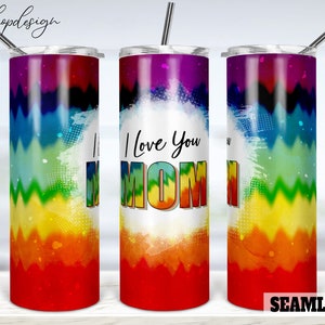 I Love You Mom Tumbler senza cuciture, Tumbler 20 Oz, sfondo Tie Dye, Skinny Tumbler, Grafica a sublimazione, Download digitale, Wrap Png Design