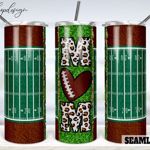 Football Mom Heart Field Leather Seamless 20oz Skinny Tapered & Straight Tumbler Sublimation Waterslide Digital Design Full Tumbler Wrap Png
