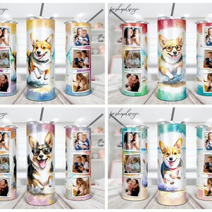 Corgis Hund Becher, Bilder Bilderrahmen, 20 Unzen Skinny Becher, Aquarell Hintergrund, Sublimation Grafik, digitaler Download, Wrap Png Design