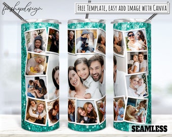 Turquoise Teal Picture Photo Frame Tumbler, 20 Oz Tumbler, Skinny Tumbler, Sublimation Graphics, Digital Download, Full Wrap, Png Design