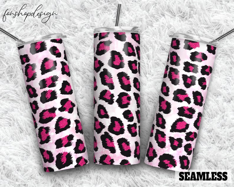 Pink Glitter Leopard Seamless Tumbler 20 Oz Tumbler Skinny - Etsy