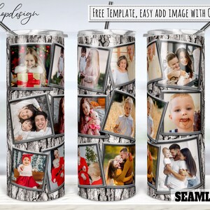 12 Foto Fotolijstjes, Houtnerf Tumbler, 20 Oz Tumbler, Skinny Tumbler, Sublimatie Graphics, Digitale Download, Volledige Wrap, Png Design