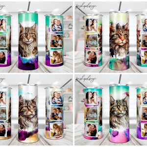 Katze Maine Coon Aquarell Becher, Bilderrahmen, 20 Unzen dünner Becher, Alkoholtinte Hintergrund, Sublimationsgrafik, Wrap Png Design