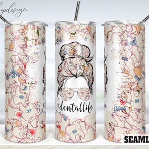 Dental Life Seamless 20oz Skinny Tapered & Straight Tumbler Sublimation, Waterslide Digital Design Full Tumbler Wrap Png Digitals Download