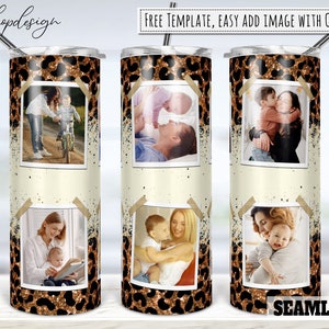 Glitter Leopard Seamless Photo Collage Frame 20oz Skinny Tapered & Straight Tumbler Sublimation Waterslide Design Full Tumbler Wrap
