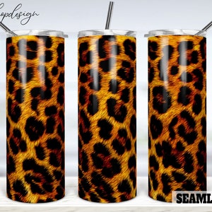 Cheetah Leopard Seamless 20oz Skinny Tapered & Straight Tumbler Sublimation Waterslide Digital Design Full Tumbler Wrap Png Download